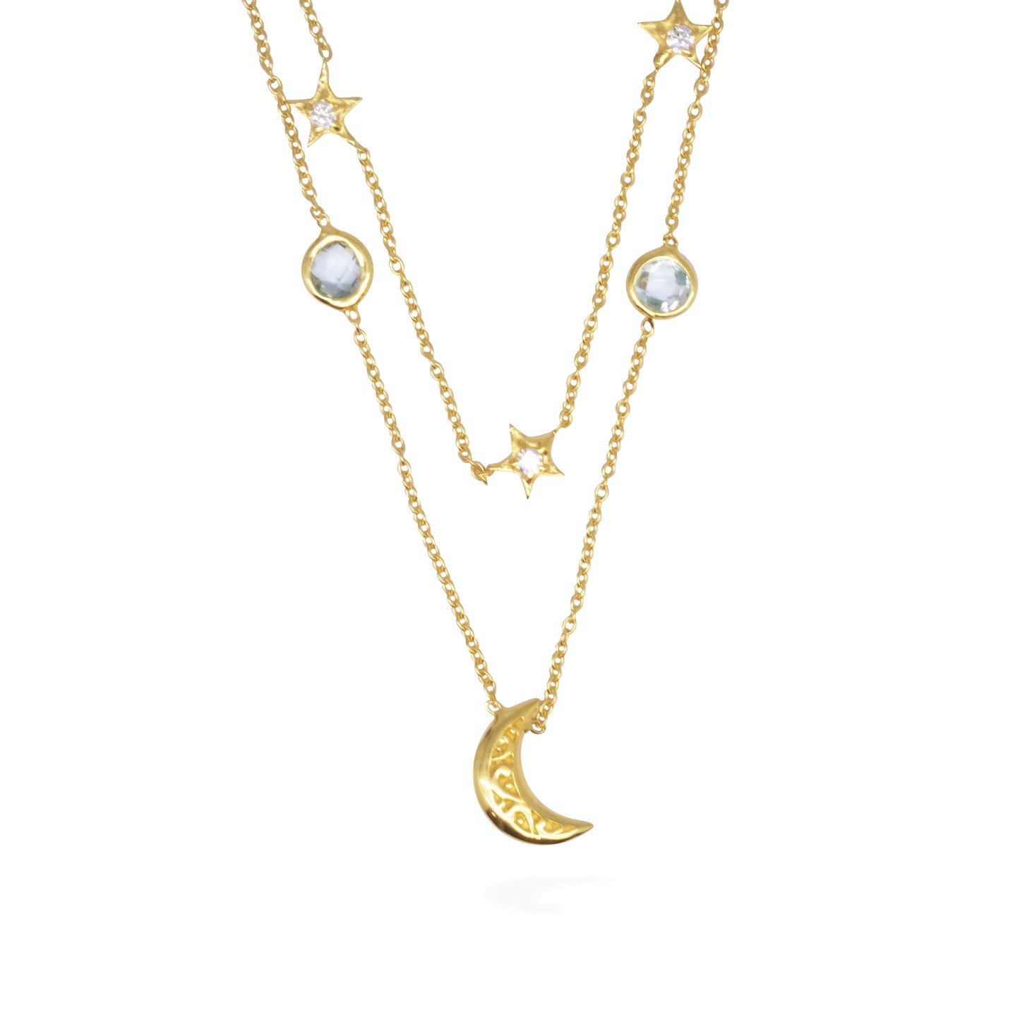 Stellar necklet: Celestial 18k gold moon necklace
